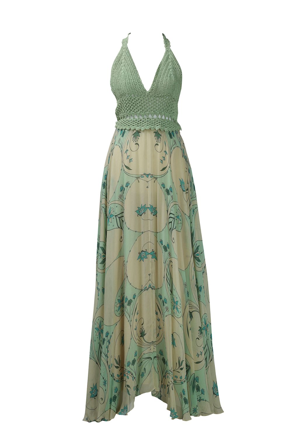 Mint Circle Print Crochet Bralette Maxi