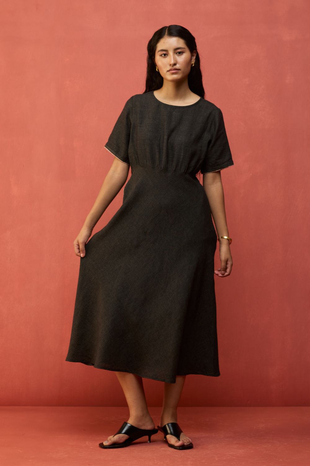 Fumi Bias Skirt Stripe Linen Dress