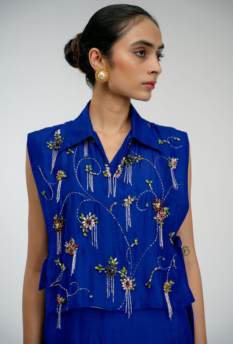 Thread Story Bib mulberry silk jacket/overlay by Ode to Odd in blue for women Worldwide