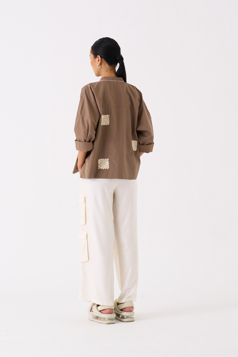 WAVE EMB. TOP CO-ORD 
(SET OF 2)-IVORY/ CEDAR