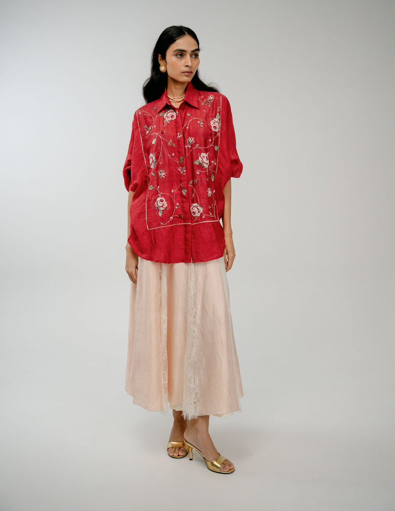 Forgotten Bloom Shirt mulberry silk top/shirt by Ode to Odd in red for women Worldwide