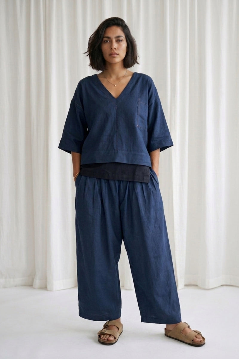 Savanna Muted Indigo Top hemploop, lyocell top/shirt by Doodlage in indigo for women Worldwide
