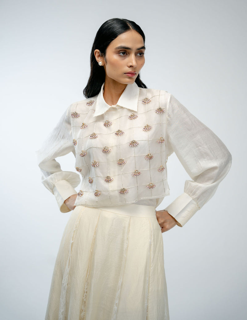 Our Story Bib organza jacket/overlay by Ode to Odd in off white for women Worldwide