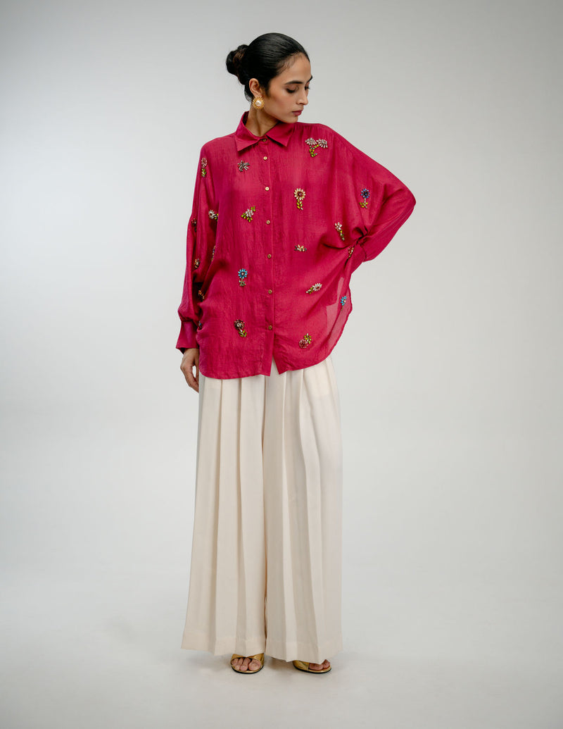 Counting Flowers Shirt mulberry silk top/shirt by Ode to Odd in pink for women Worldwide