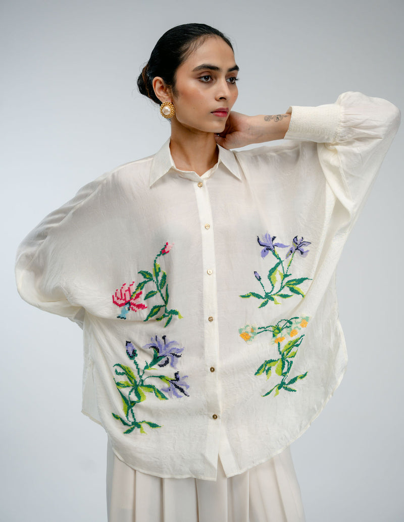 Sampler Shirt mulberry silk top/shirt by Ode to Odd in off white for women Worldwide