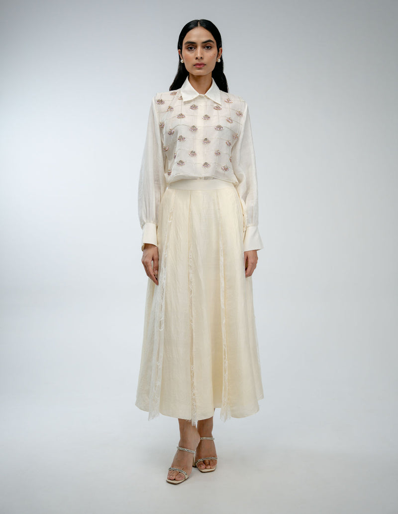 Our Story Set organza silk co-ord set by Ode to Odd in off white for women Worldwide