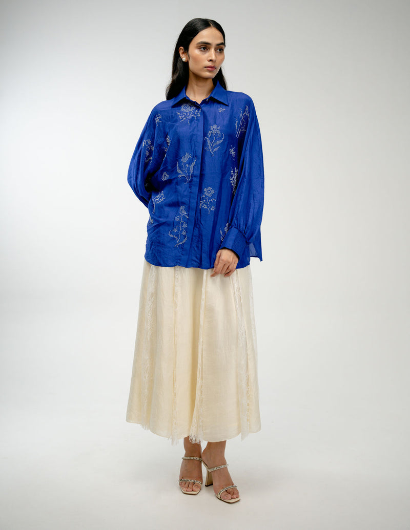 Woven Memory Shirt mulberry silk top/shirt by Ode to Odd in blue for women Worldwide
