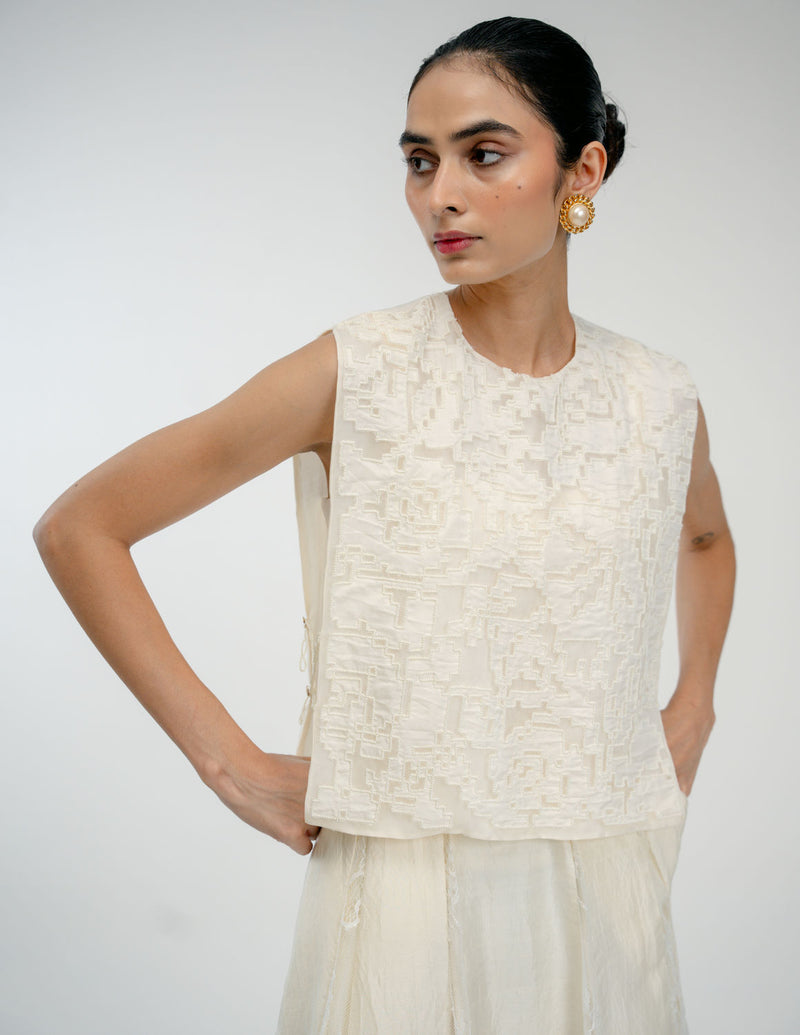 Love Letter Bib mulberry silk jacket/overlay by Ode to Odd in off white for women Worldwide