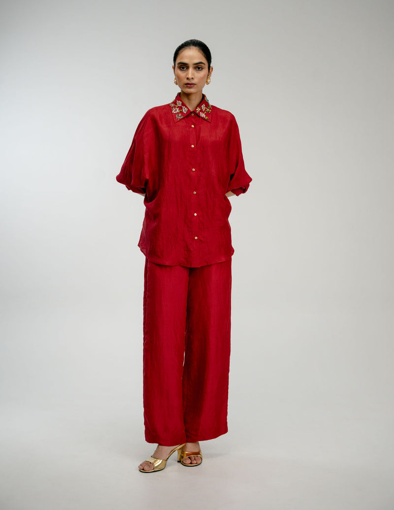 Borrowed Time Set mulberry silk co-ord set by Ode to Odd in red for women Worldwide
