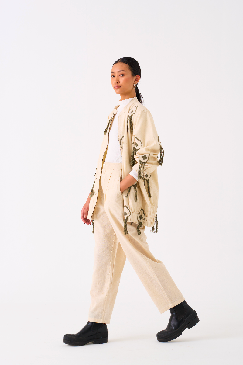 FRINGE BOMBER JACKET-IVORY by THREE in ivory color for women Worldwide