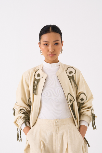 FRINGE BOMBER JACKET CO-ORD 
(SET OF 2)-IVORY