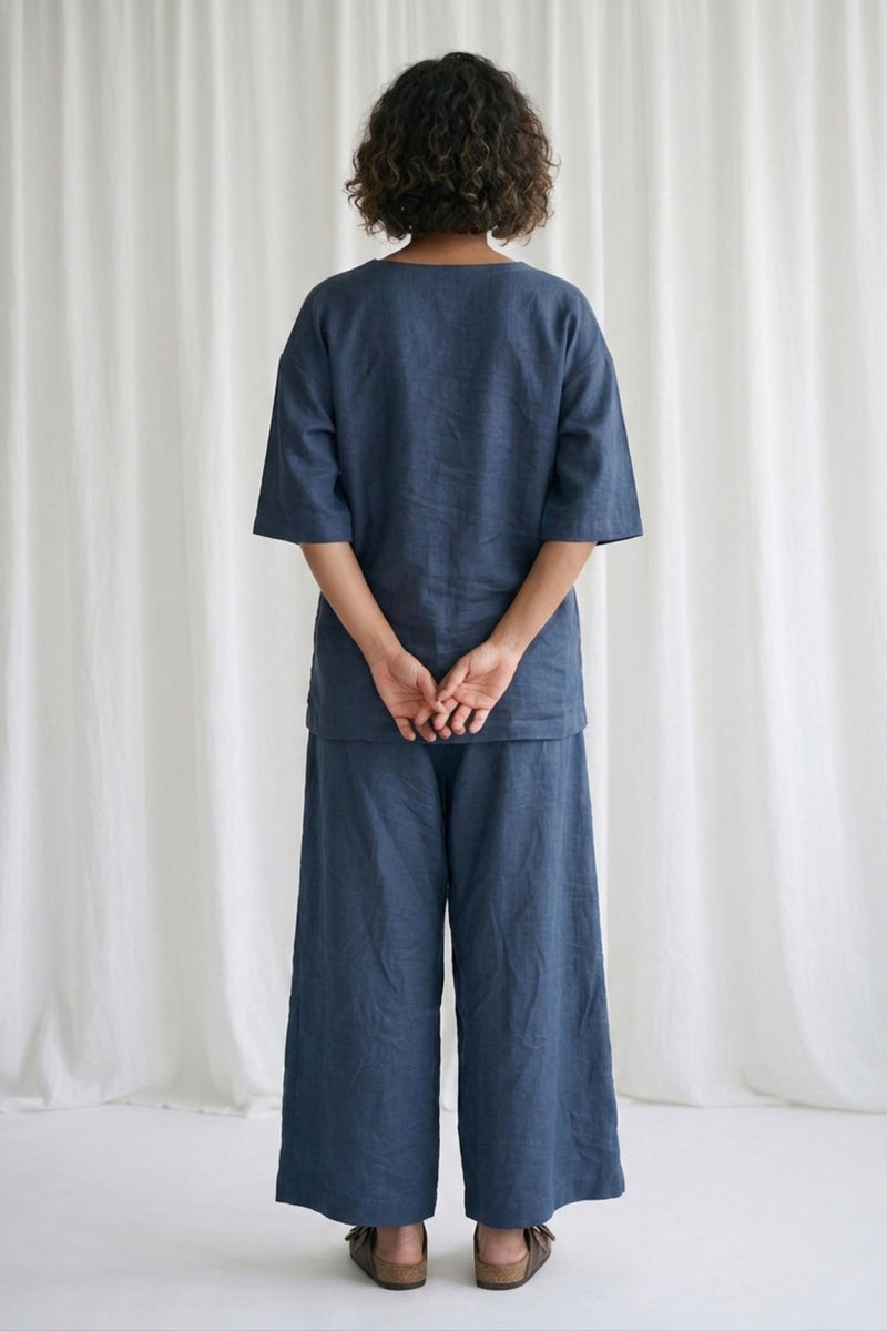 Savanna Muted Indigo Top hemploop, lyocell top/shirt by Doodlage in indigo for women Worldwide