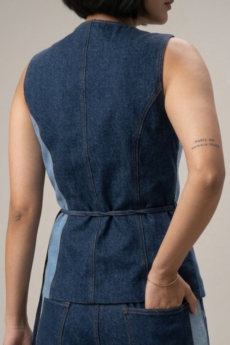Sylvia Denim Panelled Waistcoat denim jacket and overlays by Doodlage in blue for women Worldwide