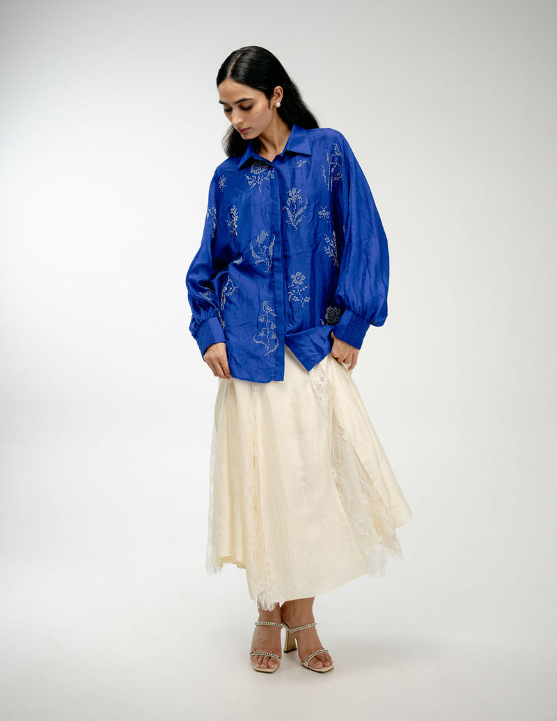 Woven Memory Shirt mulberry silk top/shirt by Ode to Odd in blue for women Worldwide
