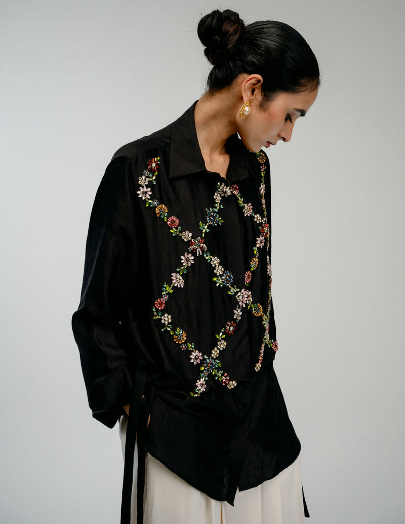 Wild Garden Shirt mulberry silk top/shirt by Ode to Odd in black for women Worldwide