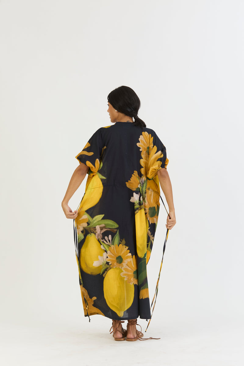 POMELLO SIDE TIE UP DRESS cotton by Yam in yellow color for women Worldwide