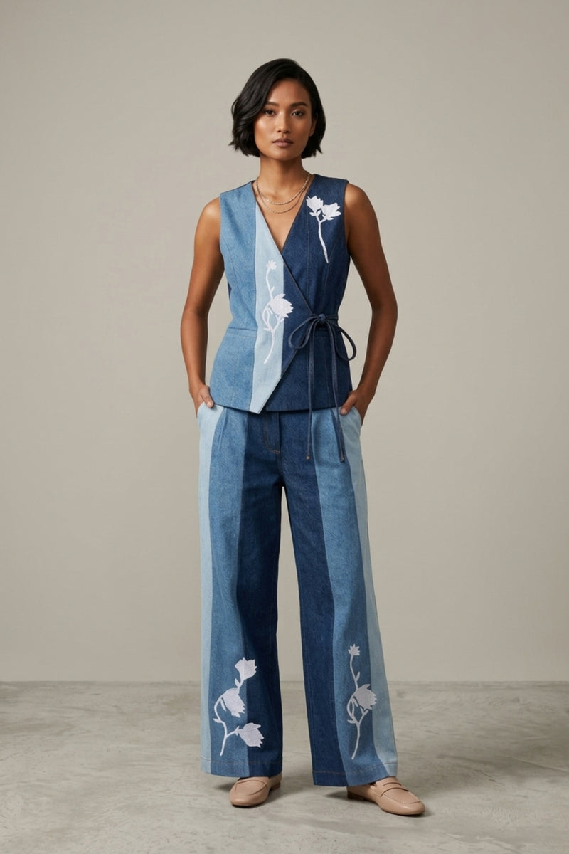 Sylvia Denim Panelled Waistcoat denim jacket and overlays by Doodlage in blue for women Worldwide