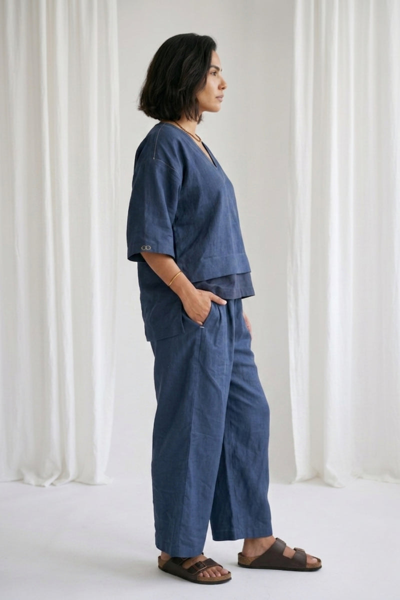Savanna Muted Indigo Top hemploop, lyocell top/shirt by Doodlage in indigo for women Worldwide