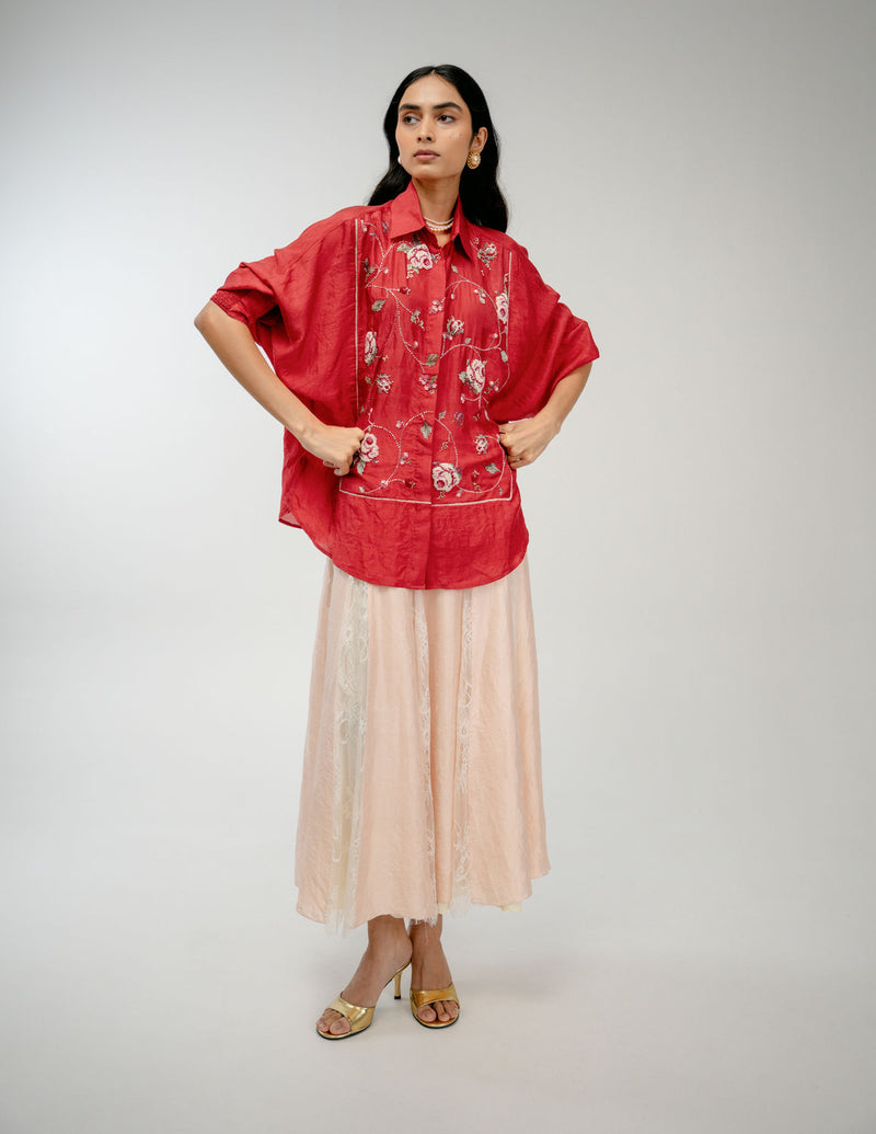 Forgotten Bloom Shirt mulberry silk top/shirt by Ode to Odd in red for women Worldwide