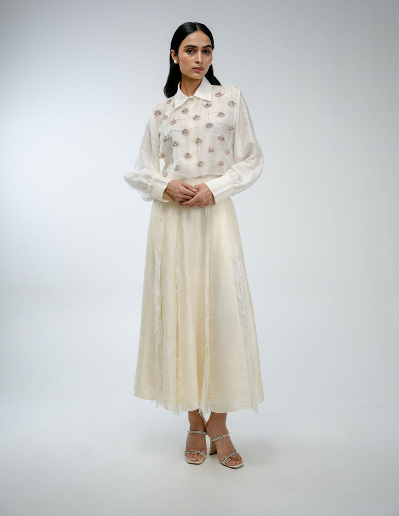 Our Story Set organza silk co-ord set by Ode to Odd in off white for women Worldwide