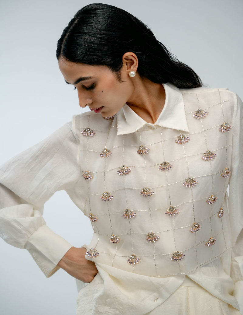 Our Story Bib organza jacket/overlay by Ode to Odd in off white for women Worldwide