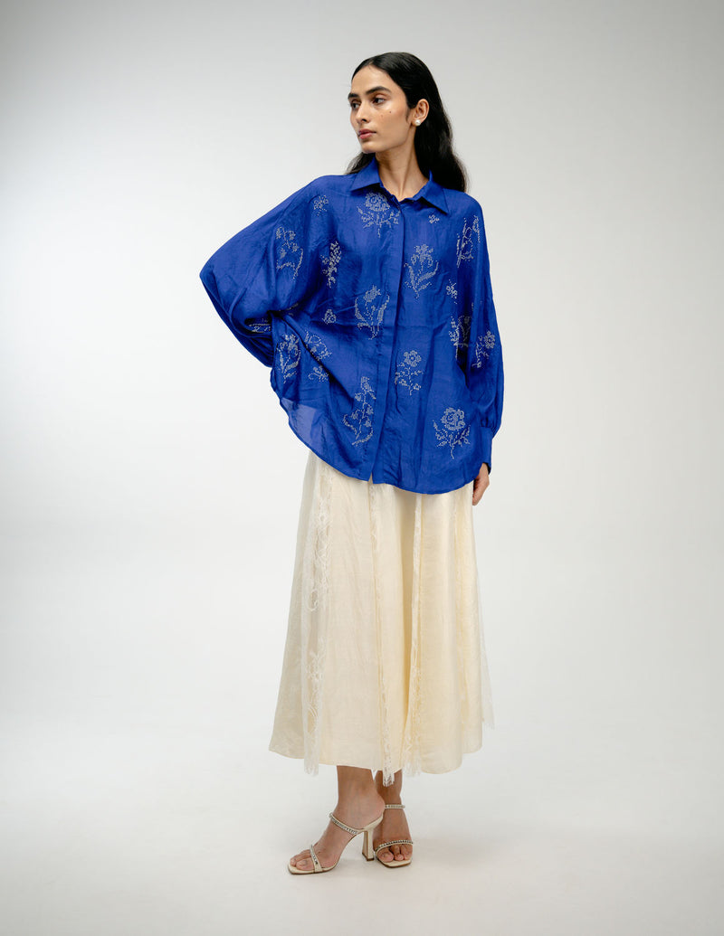 Woven Memory Shirt mulberry silk top/shirt by Ode to Odd in blue for women Worldwide