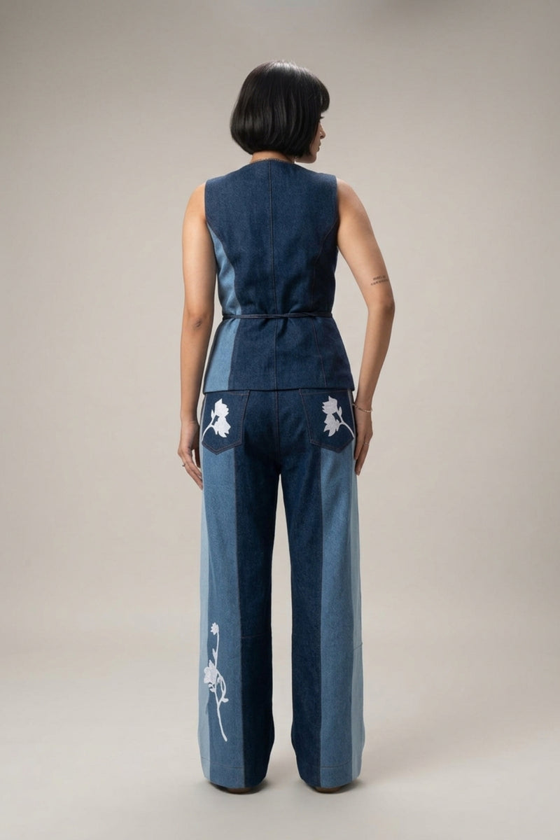 Sylvia Denim Panelled Waistcoat denim jacket and overlays by Doodlage in blue for women Worldwide