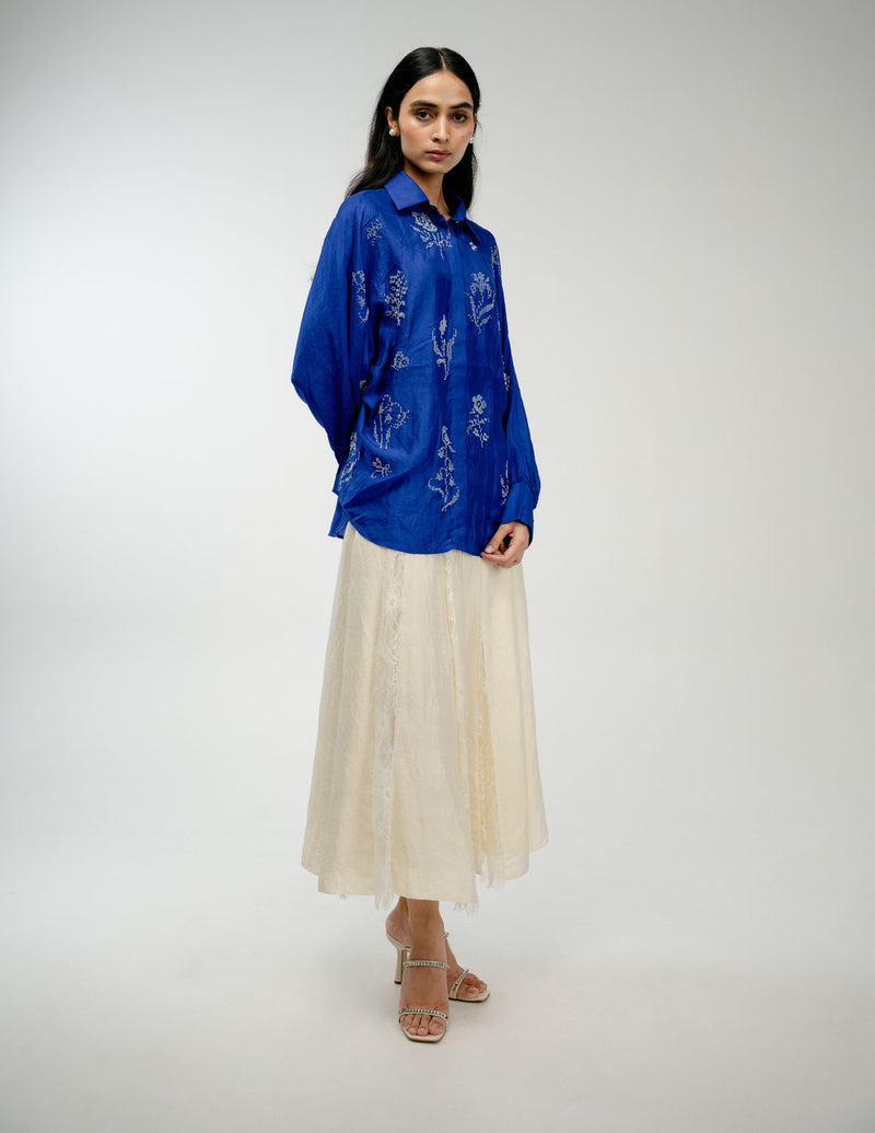 Woven Memory Shirt mulberry silk top/shirt by Ode to Odd in blue for women Worldwide