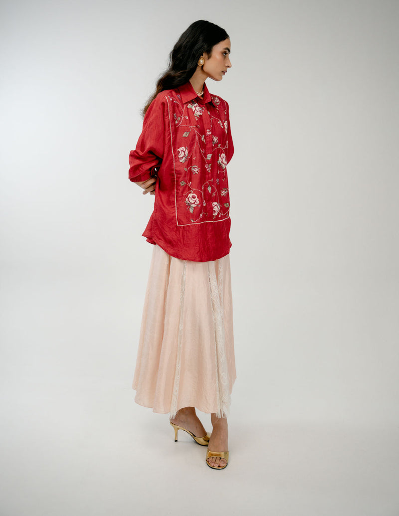 Forgotten Bloom Shirt mulberry silk top/shirt by Ode to Odd in red for women Worldwide