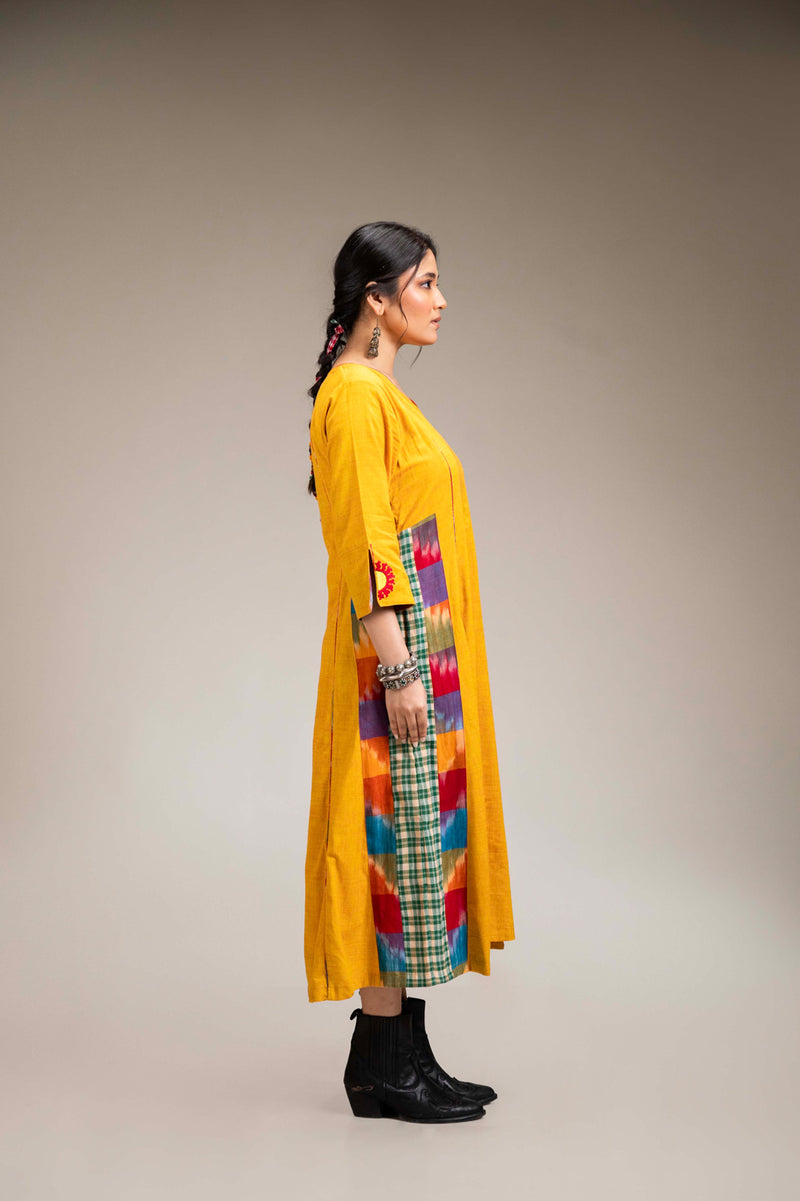 Suryoday Dress cotton,gamcha dress by 145 East in yellow for women Worldwide