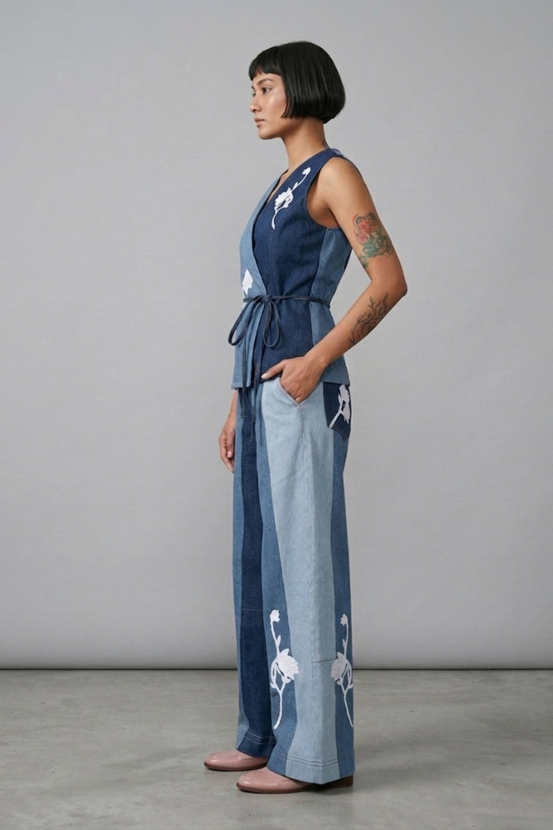 Sylvia Denim Panelled Waistcoat denim jacket and overlays by Doodlage in blue for women Worldwide