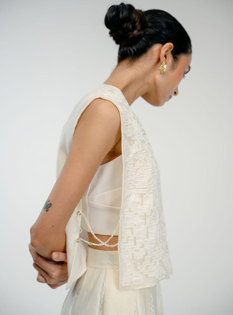 Love Letter Bib mulberry silk jacket/overlay by Ode to Odd in off white for women Worldwide