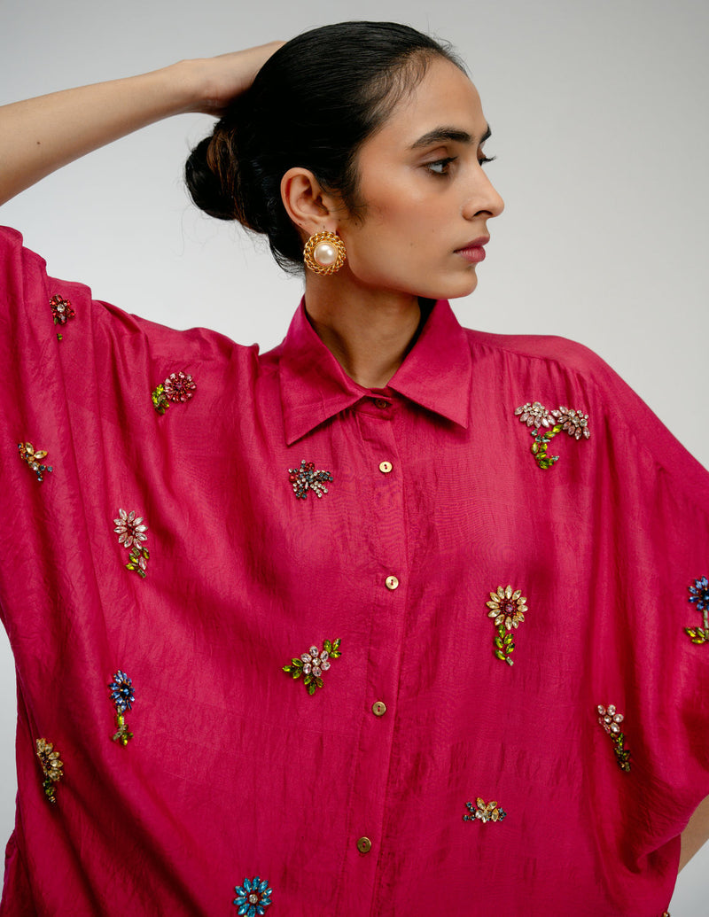Counting Flowers Shirt mulberry silk top/shirt by Ode to Odd in pink for women Worldwide