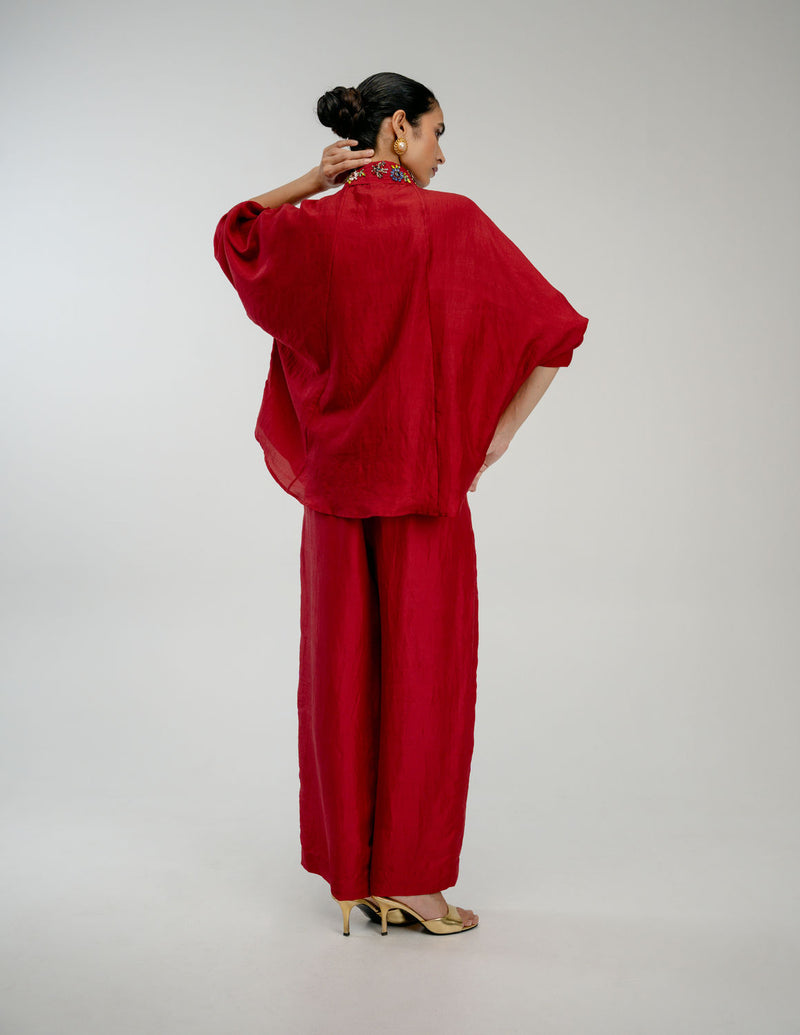 Borrowed Time Set mulberry silk co-ord set by Ode to Odd in red for women Worldwide