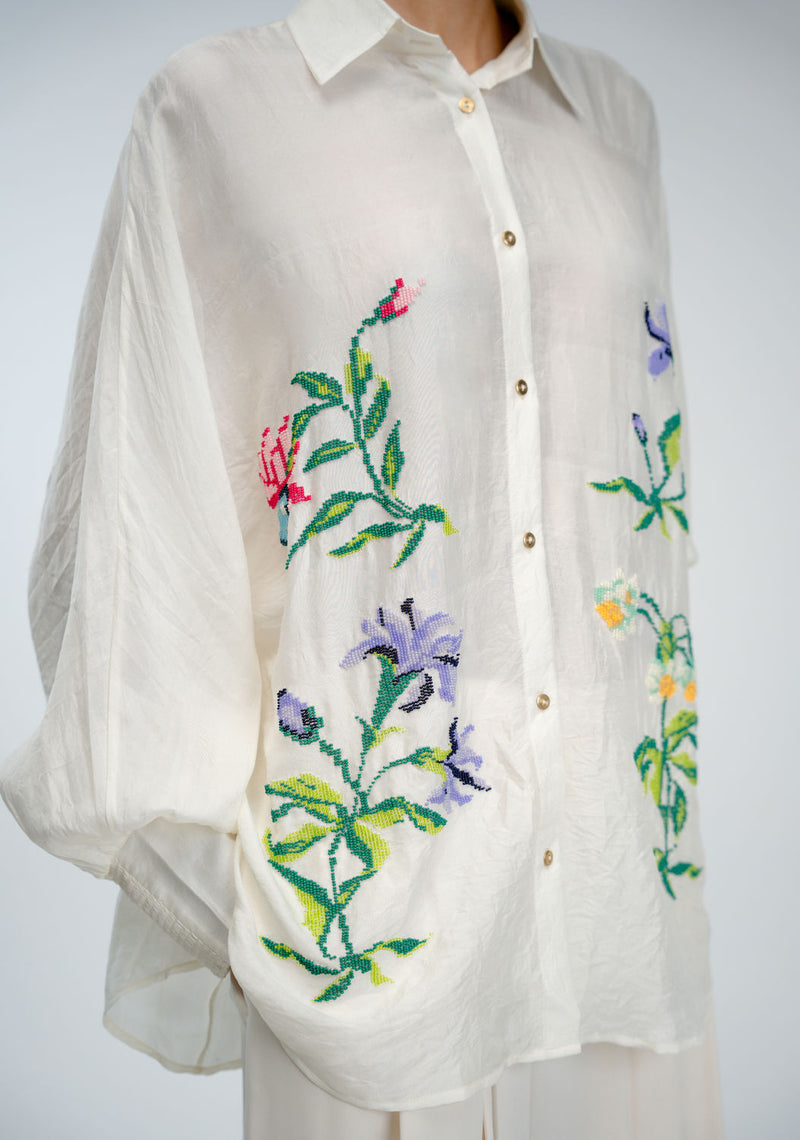 Sampler Shirt mulberry silk top/shirt by Ode to Odd in off white for women Worldwide
