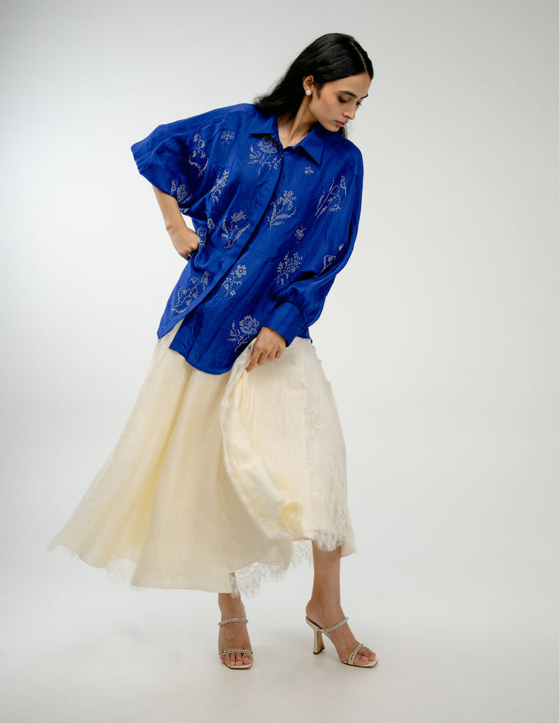 Woven Memory Shirt mulberry silk top/shirt by Ode to Odd in blue for women Worldwide
