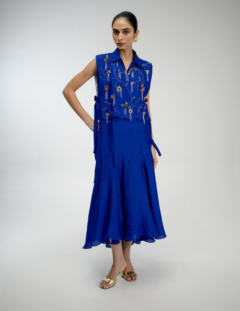 Thread Story Bib mulberry silk jacket/overlay by Ode to Odd in blue for women Worldwide