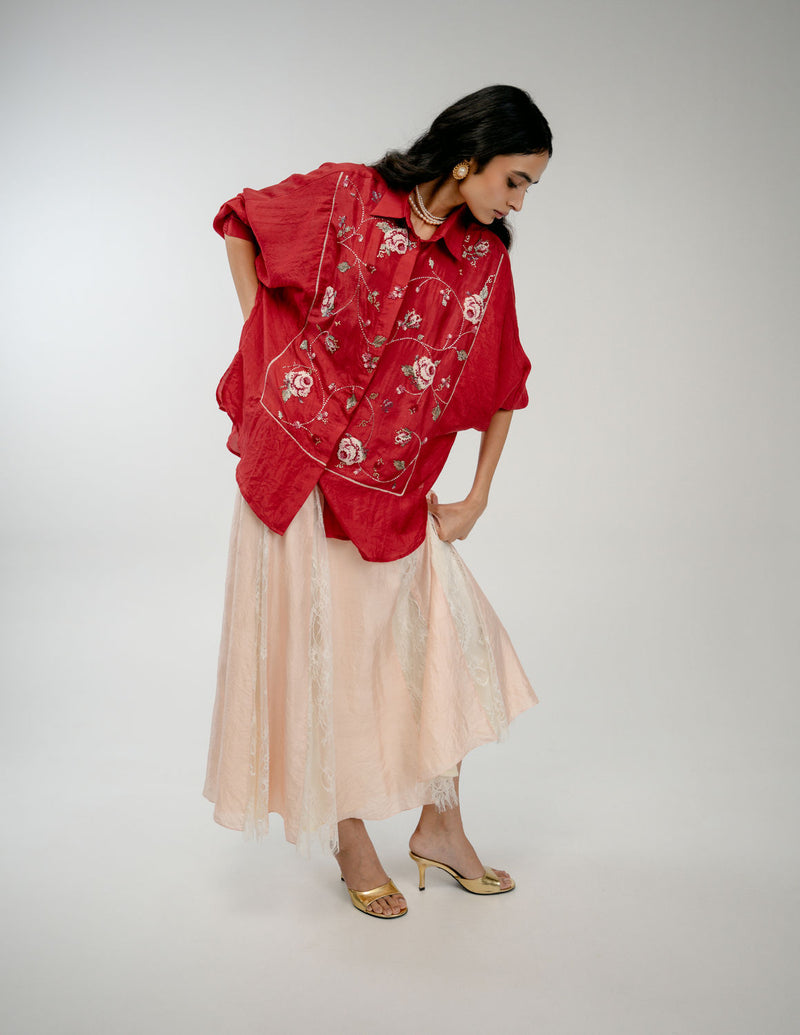 Forgotten Bloom Shirt mulberry silk top/shirt by Ode to Odd in red for women Worldwide