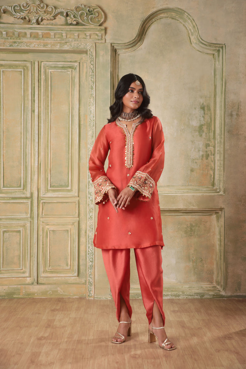 Zar-Rang Orange Short Kurta Set