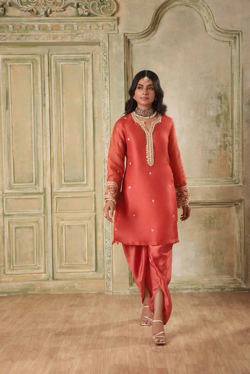 Zar-Rang Orange Short Kurta Set