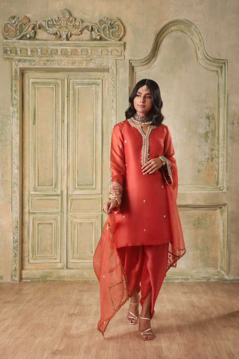 Zar-Rang Orange Short Kurta Set