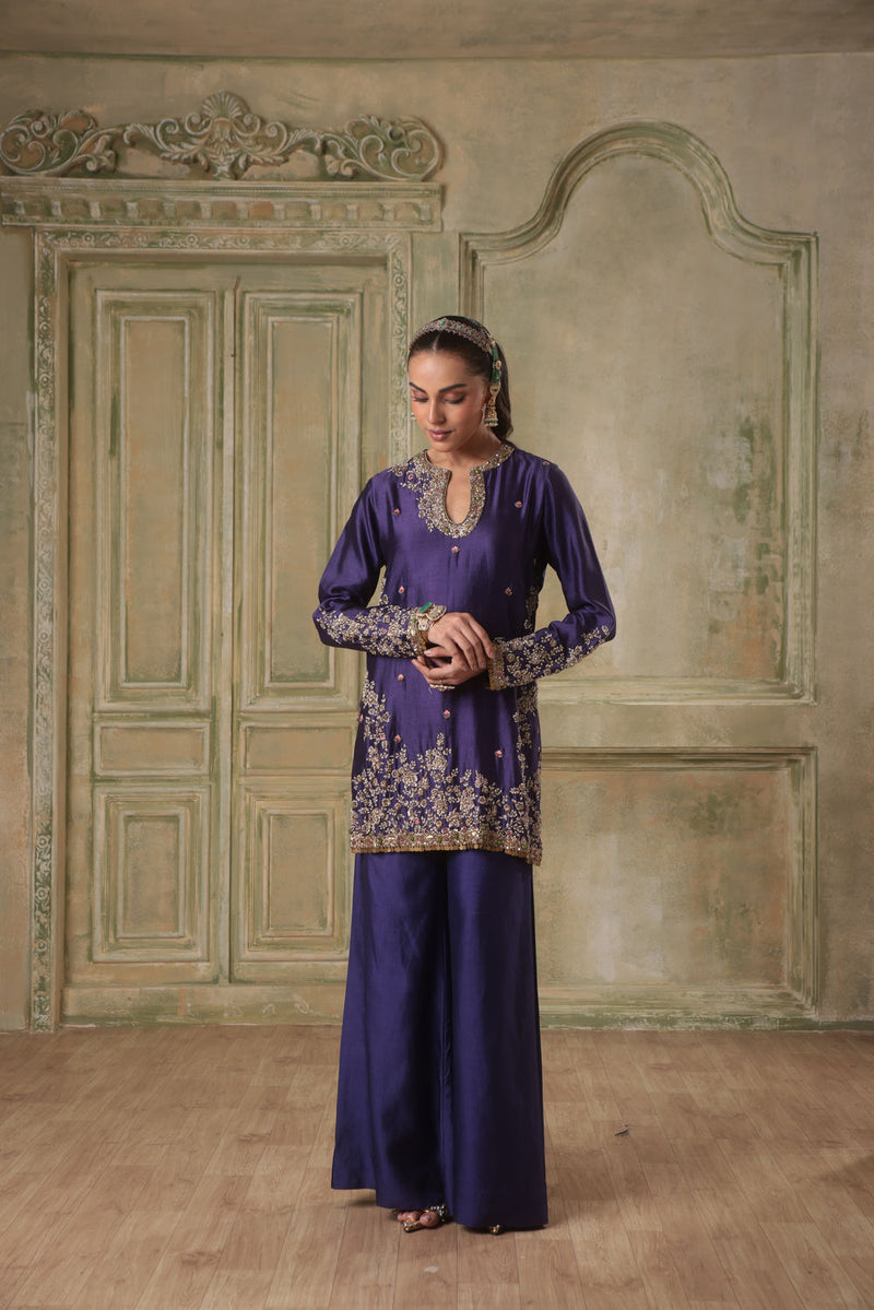 Zar-Rang Purple Short Jaal Kurta Set