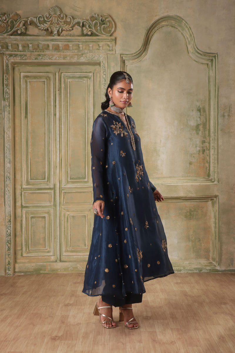 Zar-Rang Blue  Phool Kurta Set