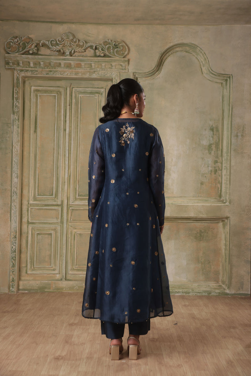 Zar-Rang Blue  Phool Kurta Set