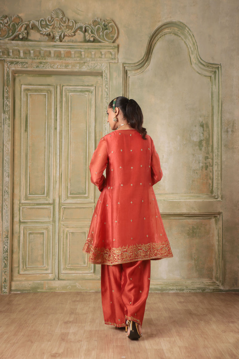 Zar-Rang Orange Short Pheran Kurta Set