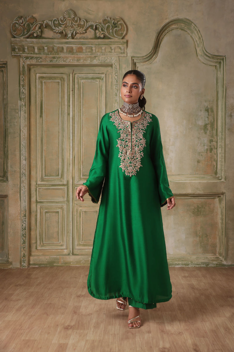 Zar-Rang Green Heavy Neck Kurta Set