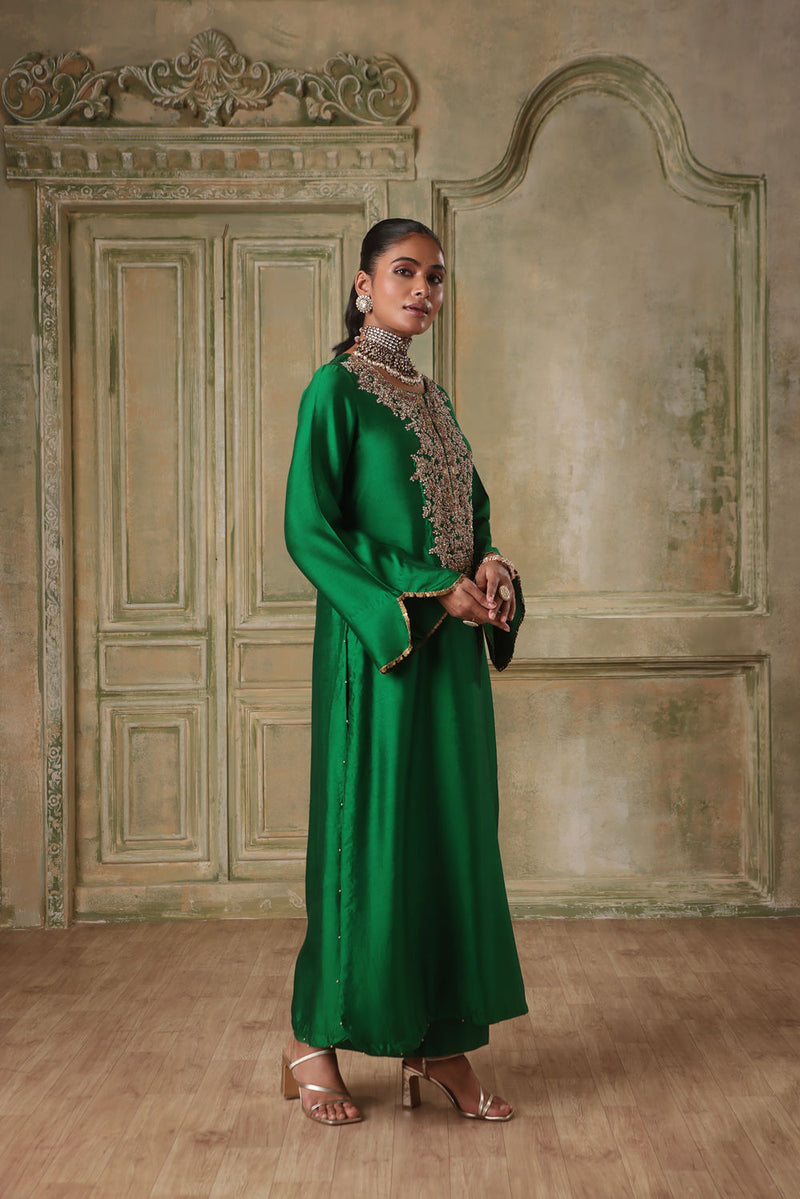 Zar-Rang Green Heavy Neck Kurta Set