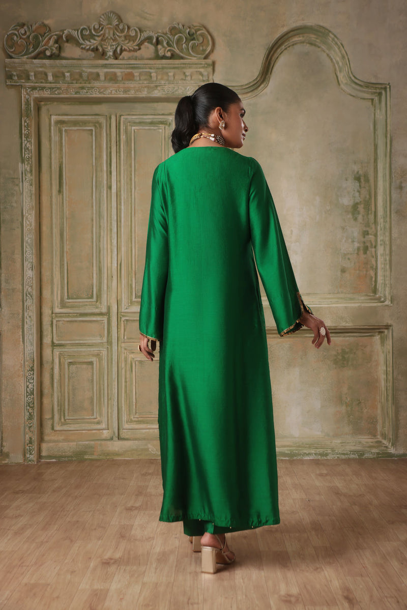 Zar-Rang Green Heavy Neck Kurta Set