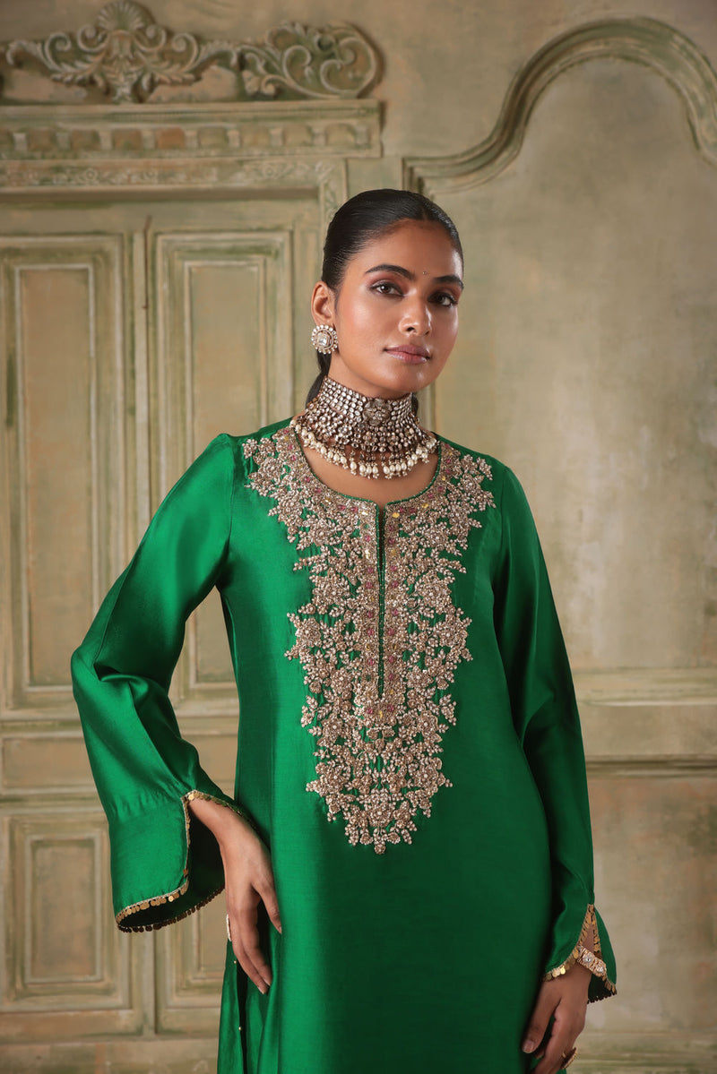 Zar-Rang Green Heavy Neck Kurta Set
