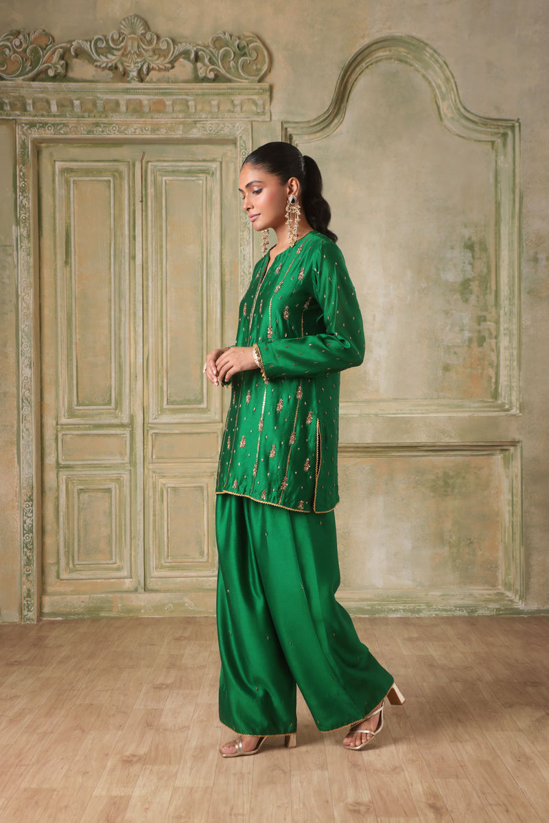 Zar-Rang Green Short Buti Kurta Set